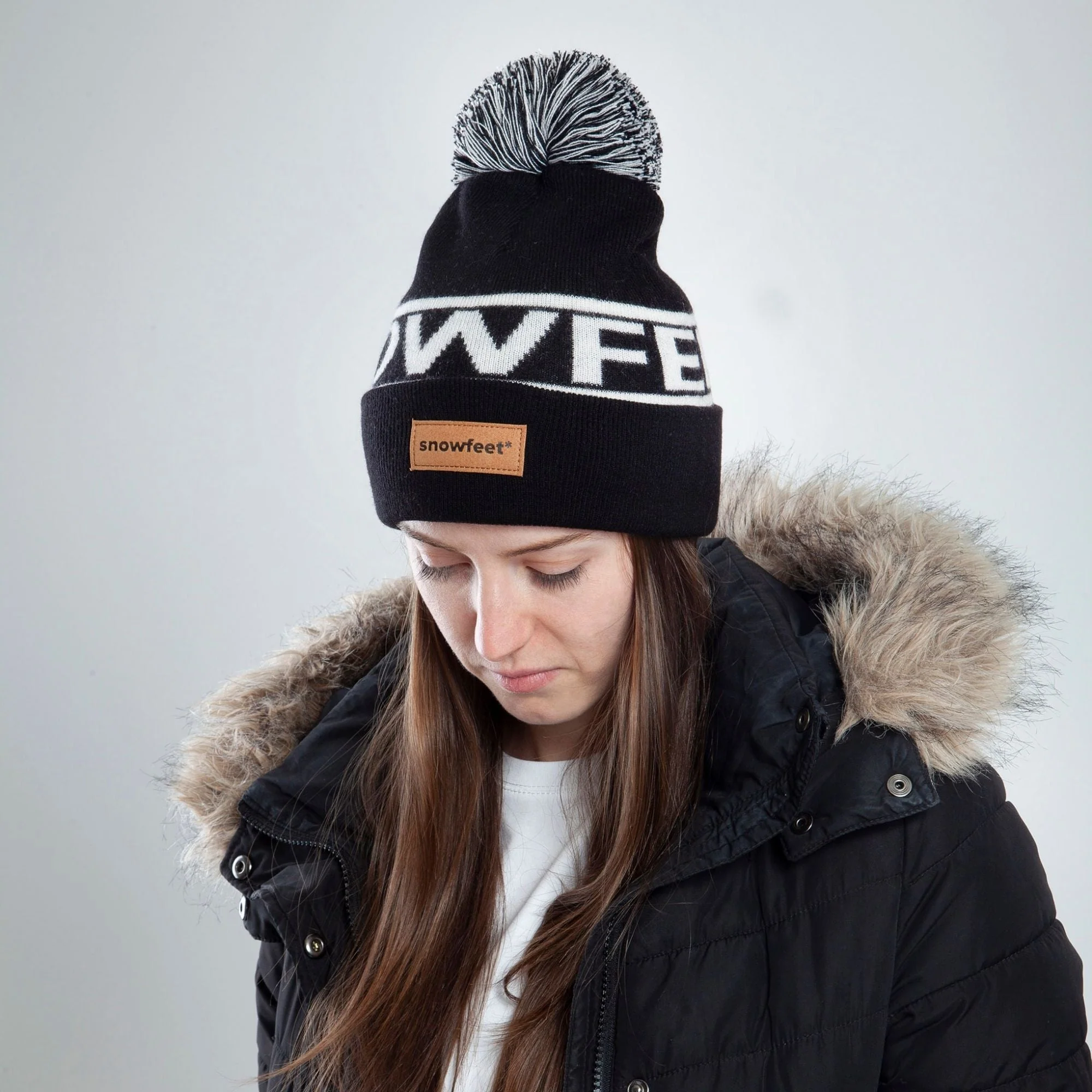 Snowfeet Logo Winter Knit Hat | Beanie Black - Image 4